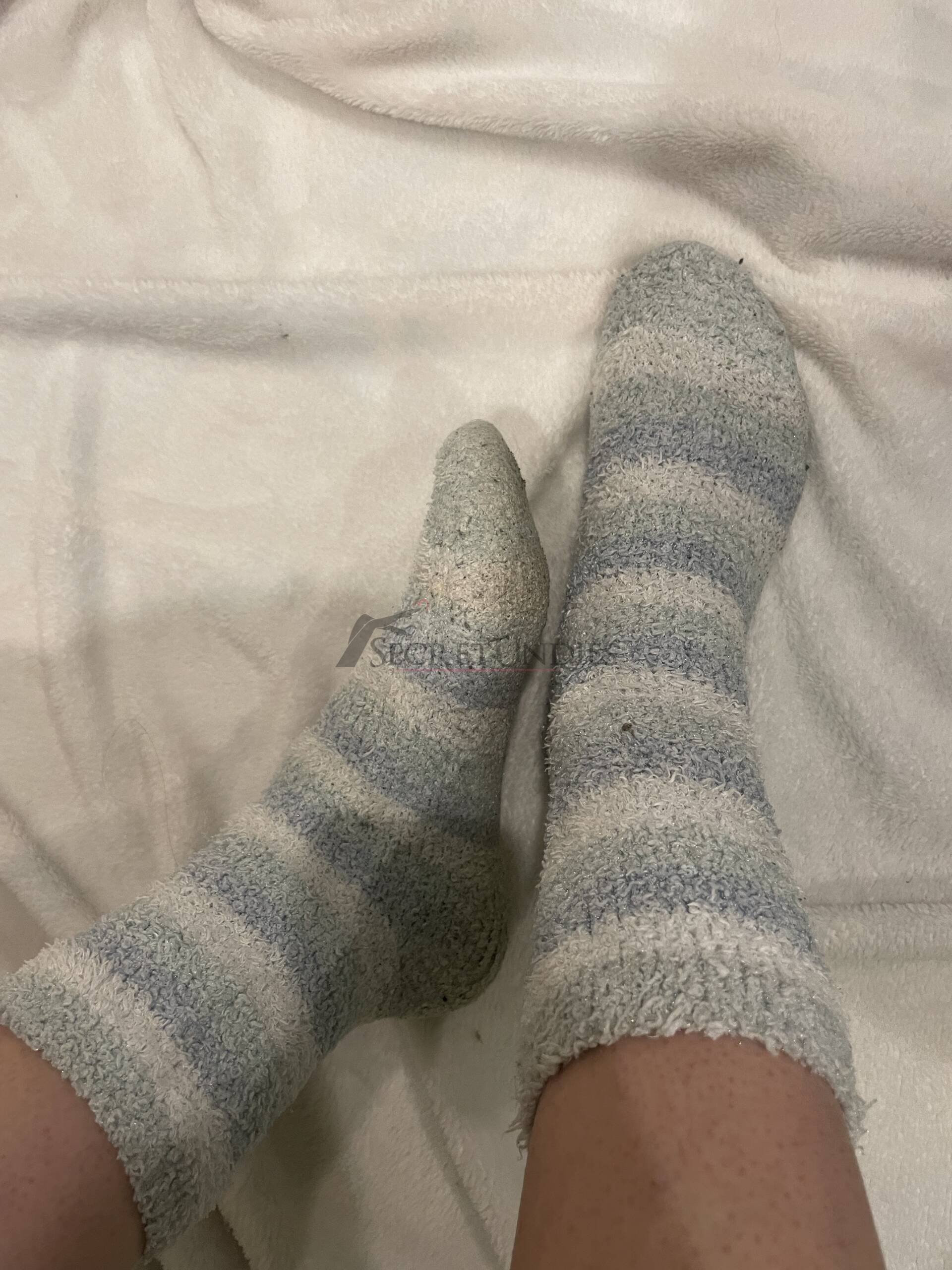 Wollsocken weiß/hellblau gestreift 2 Wollsocken weiß/hellblau gestreift – Bild 3