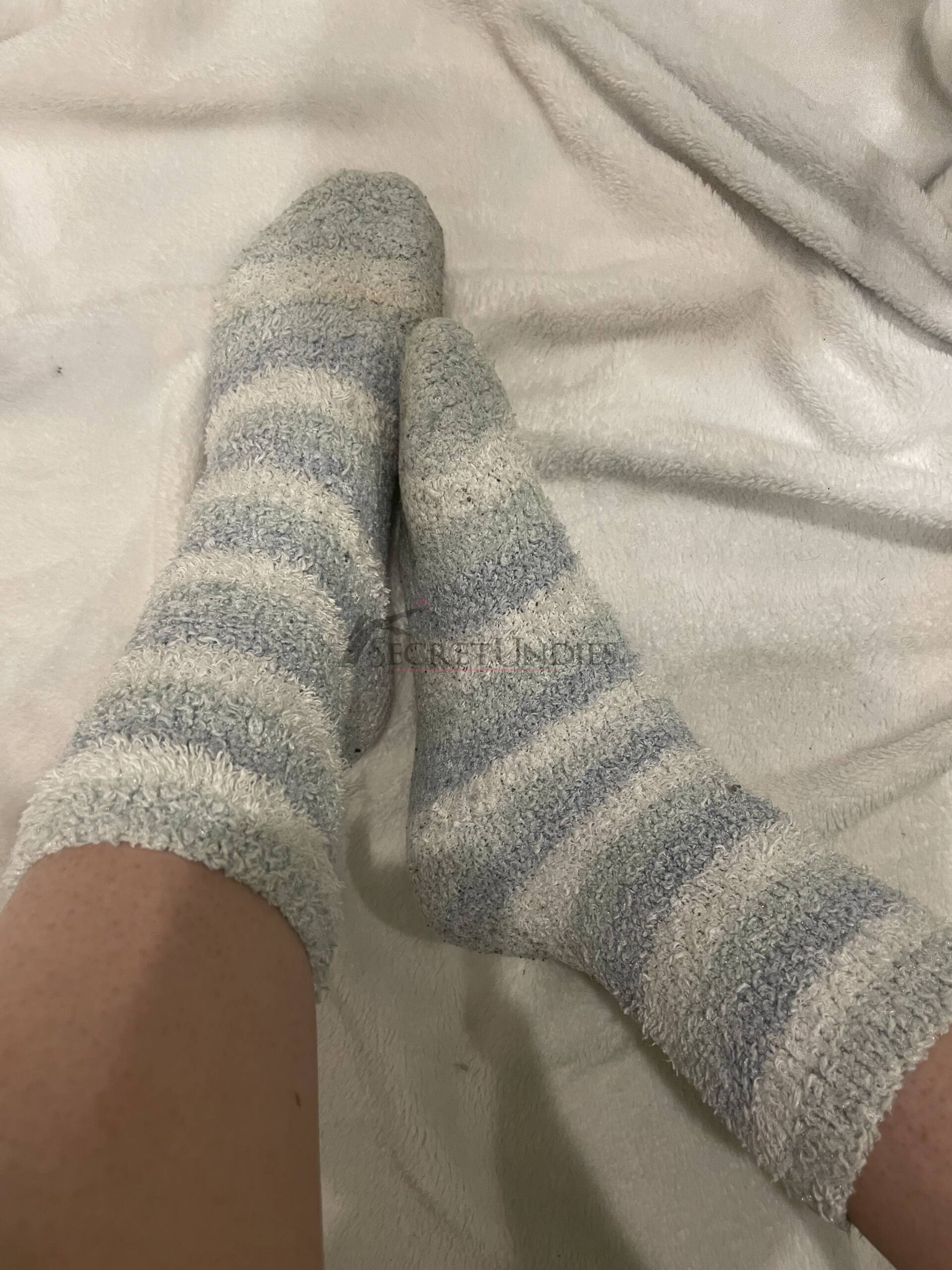 Wollsocken weiß/hellblau gestreift 1 Wollsocken weiß/hellblau gestreift – Bild 2