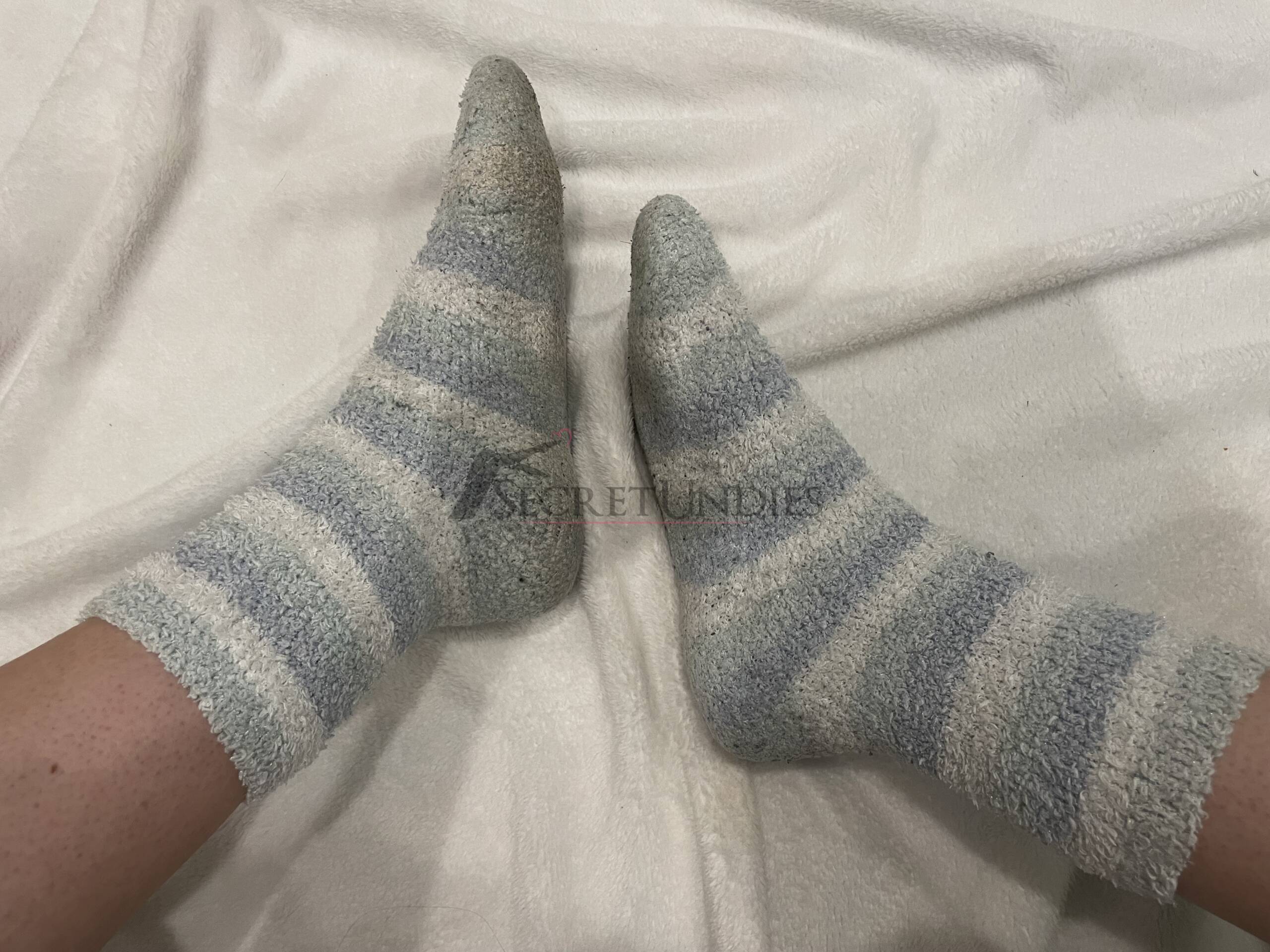 Wollsocken weiß/hellblau gestreift