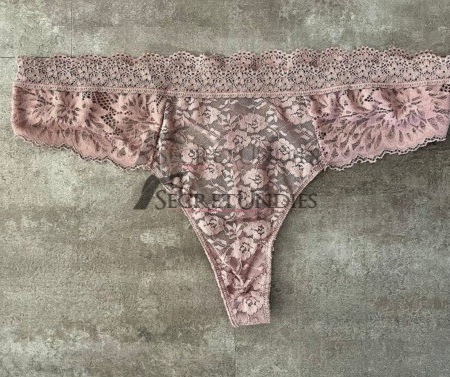 Brauner Spitzen-Tanga mit Blumen-Design