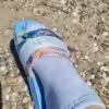 Weiße getragene Puma Socken