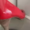 rote Pumps, getragen