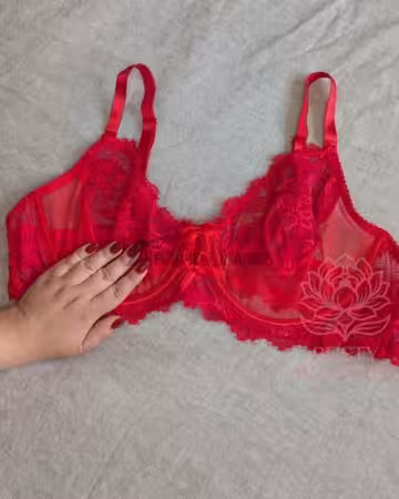 Kategorie getragene Jeans & Hosen kaufen 3 Rote Versuchung - Transparenter roter Spitzen-BH (95G) - 2 Tage getragen