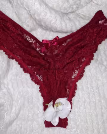 Kategorie getragene Jeans & Hosen kaufen 27 Bordeaux Spitzen Höschen, Gr. L verziert mit süßem Schleifchen