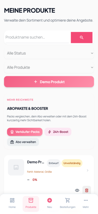 Vendor Produktübersicht mobil